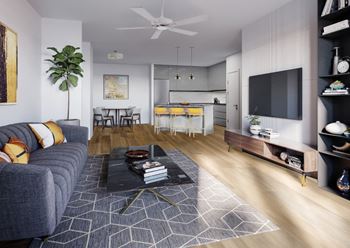 a living room with a couch and a coffee table